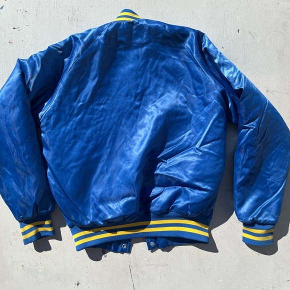 Men's Vintage NASCO Jacket Blue Christian Academy L Lined 80s Snap Bomber Vinyl - Picture 8 of 12